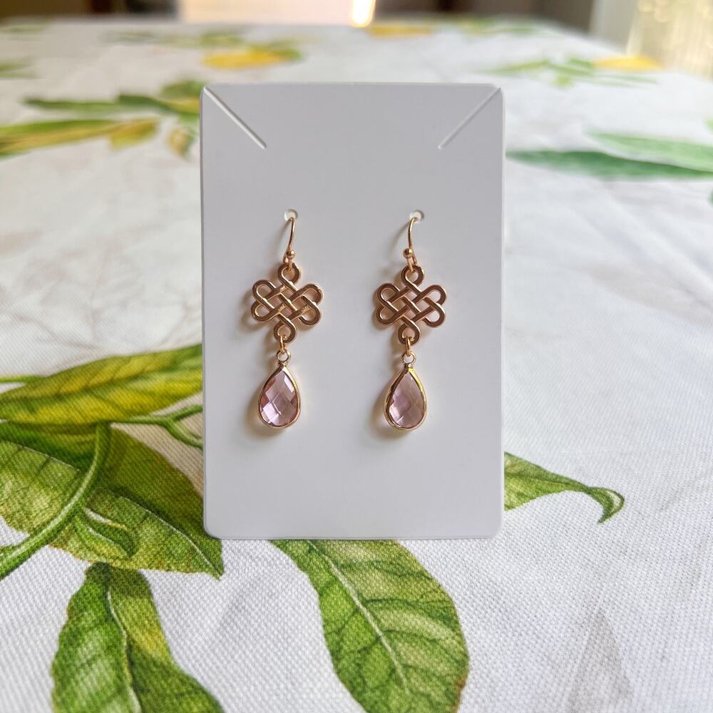 Rose Quartz Earrings, Pink Celtic Infinity Forever Love Knot Casual Earrings